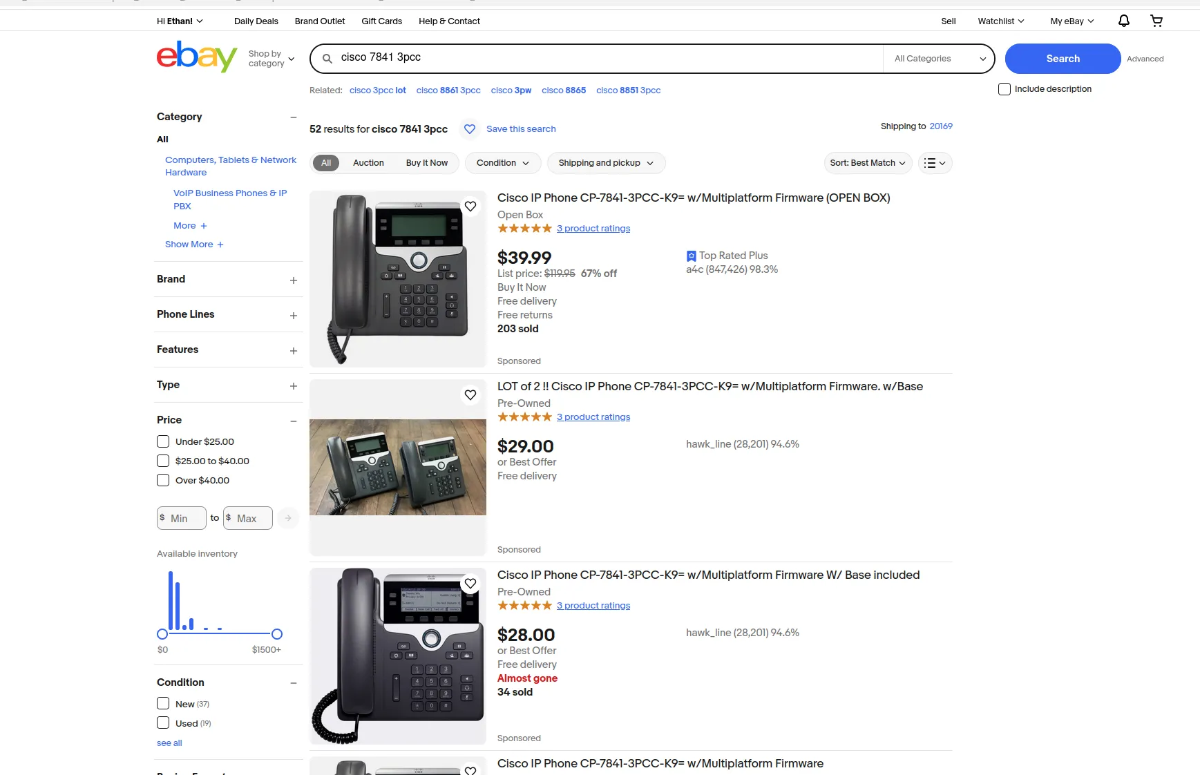 eBay listings for CP-7841 3PCC around ~$40 a phone