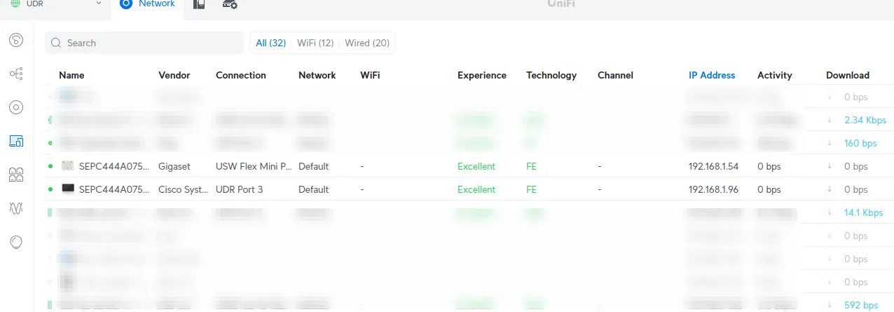 Unifi Network screenshot showing Cisco phones
